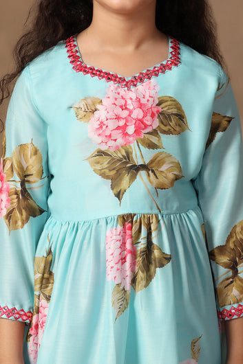 Girl's Muslin Flowe Printed kurta Sharara set