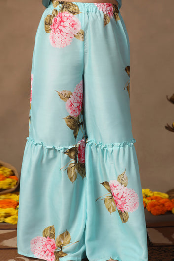 Girl's Muslin Flowe Printed kurta Sharara set