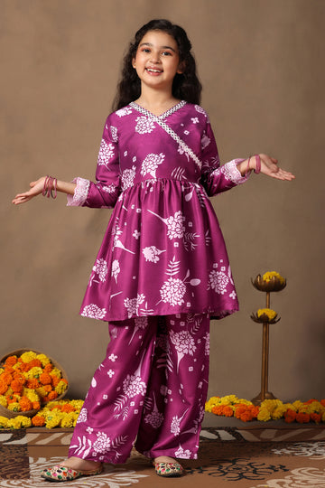 Girl's Cotton Blend Flowe Printed kurta palazzo set