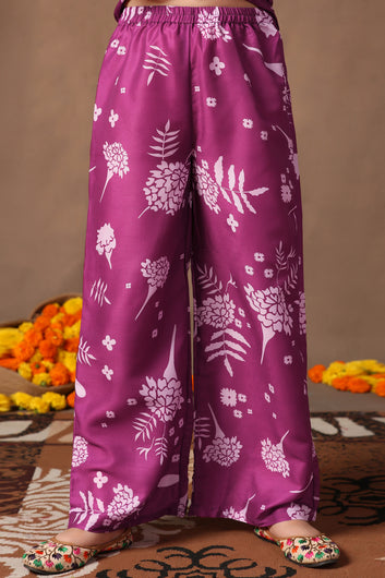 Girl's Cotton Blend Flowe Printed kurta palazzo set