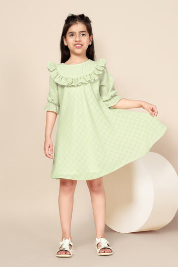 Girls Pista Checks Pattern Ruffle Dress