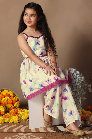 Girl's Cotton Blend kurta palazzo set