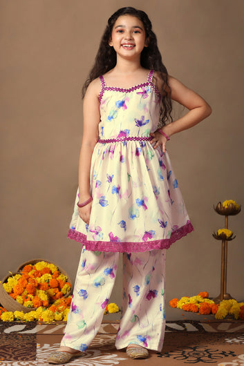 Girl's Cotton Blend kurta palazzo set