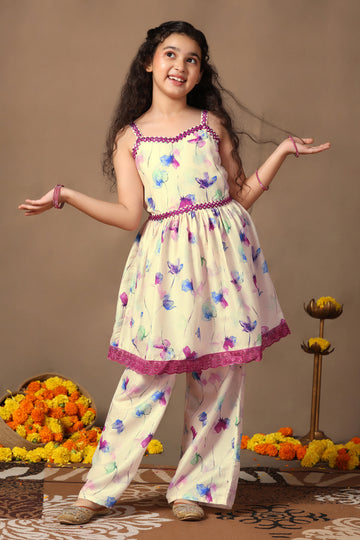 Girl's Cotton Blend kurta palazzo set