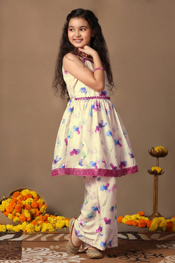Girl's Cotton Blend kurta palazzo set