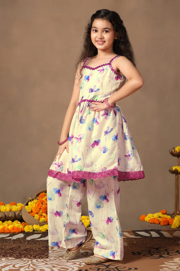 Girl's Cotton Blend kurta palazzo set