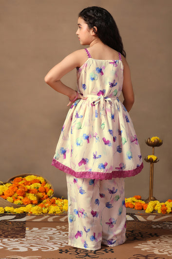 Girl's Cotton Blend kurta palazzo set