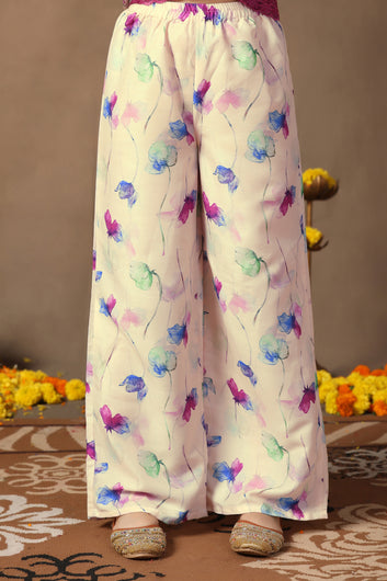 Girl's Cotton Blend kurta palazzo set