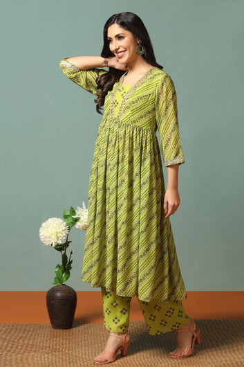 Womens Parrot Georgette Printed Kurta with Palazzo Set