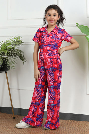 Girls Multicolor  Cotton Blend Abstact Printed Top and Pant Sets