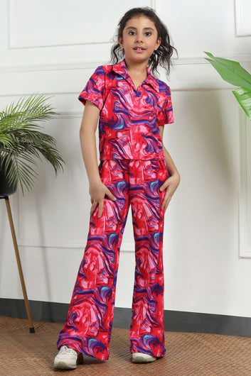 Girls Multicolor  Cotton Blend Abstact Printed Top and Pant Sets
