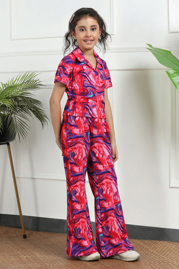 Girls Multicolor  Cotton Blend Abstact Printed Top and Pant Sets