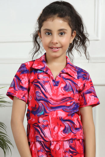 Girls Multicolor  Cotton Blend Abstact Printed Top and Pant Sets