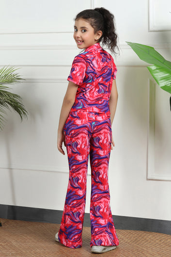 Girls Multicolor  Cotton Blend Abstact Printed Top and Pant Sets