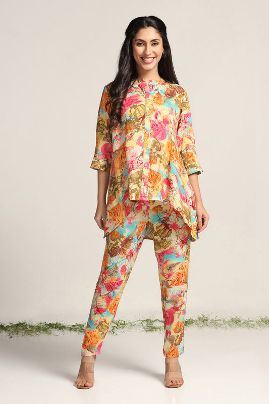 Womens Multicolor Rayon All-over Print Top with Pant Set