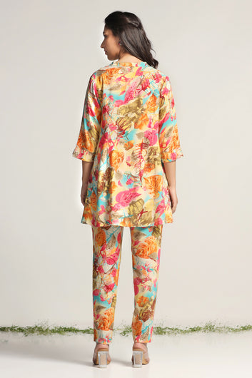 Womens Multicolor Rayon All-over Print Top with Pant Set