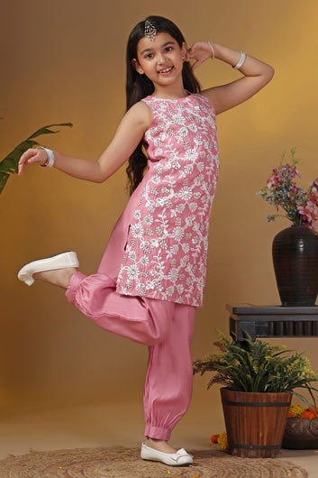 Girl's Silk Blend Embroidered Salwar Suit Set