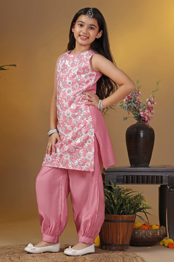 Girl's Silk Blend Embroidered Salwar Suit Set