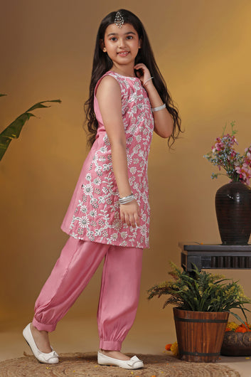 Girl's Silk Blend Embroidered Salwar Suit Set