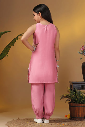 Girl's Silk Blend Embroidered Salwar Suit Set