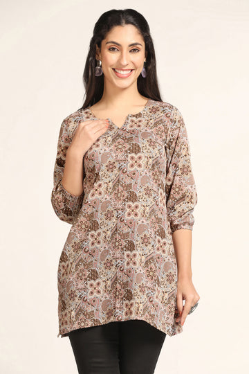 Womens Brown Delta Ethnic Printed Straight tunic top