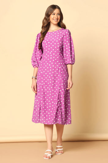 Women’s Mauve Polyester Blend Digital Print A-Line Dresses