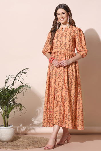 Women’s Orange BSY Polyester Floral Print Dresses