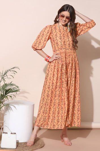 Women’s Orange BSY Polyester Floral Print Dresses
