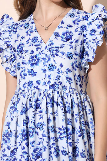 Women’s BSY Polyester Blue Floral Print Dresses