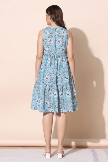 Women’s Powder Blue BSY Polyester Floral Print Dresses