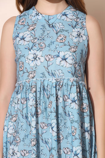 Women’s Powder Blue BSY Polyester Floral Print Dresses