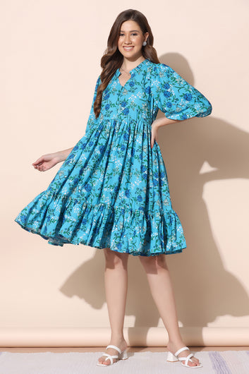 Women’s BSY Polyester Light Blue Floral Print Dresses