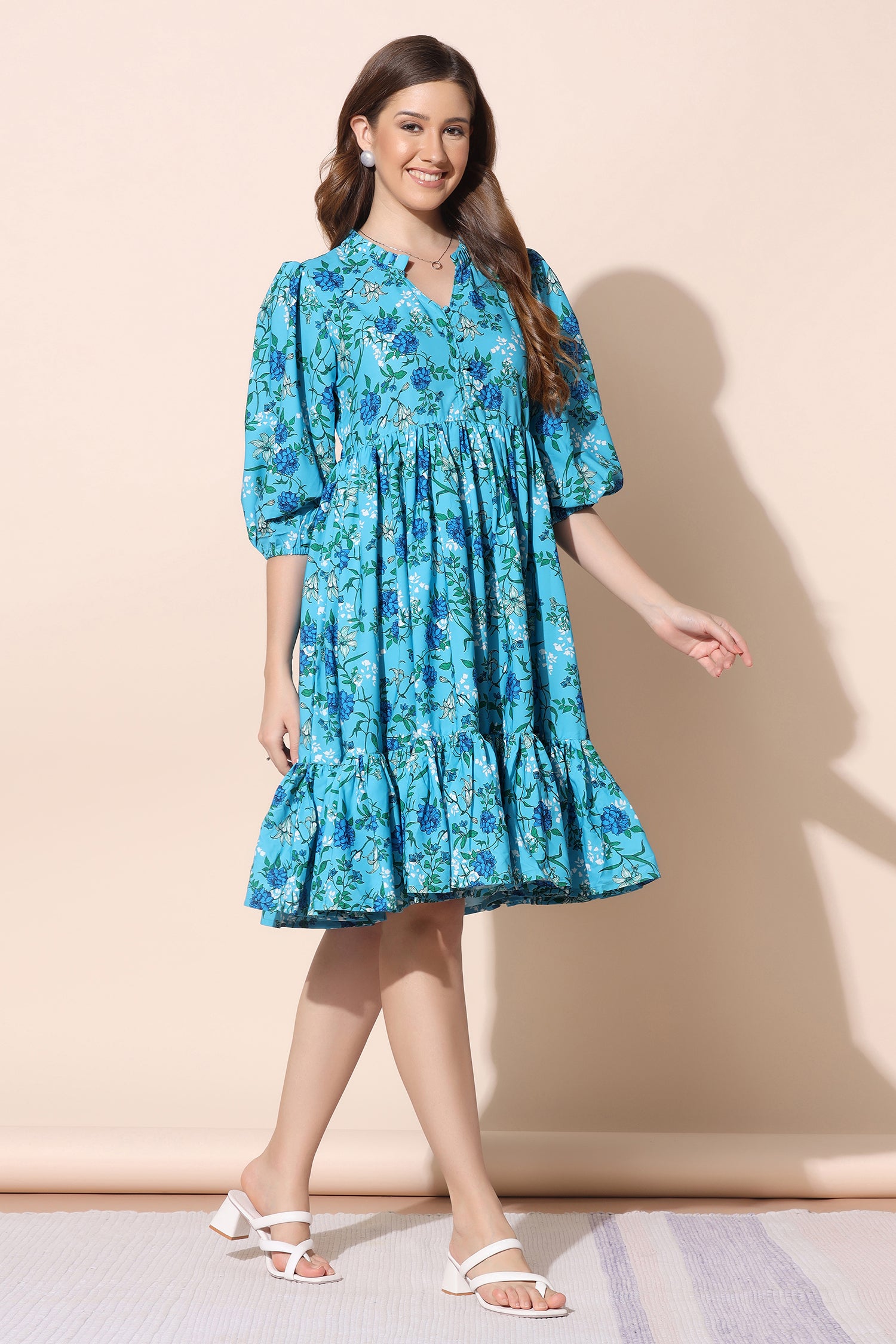 Fabian Jacquard Midi Dress | Blue Floral | Baltic Born