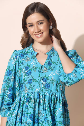 Women’s BSY Polyester Light Blue Floral Print Dresses