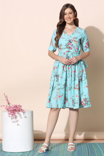 Women’s BSY Polyester Sky Floral Print Dresses