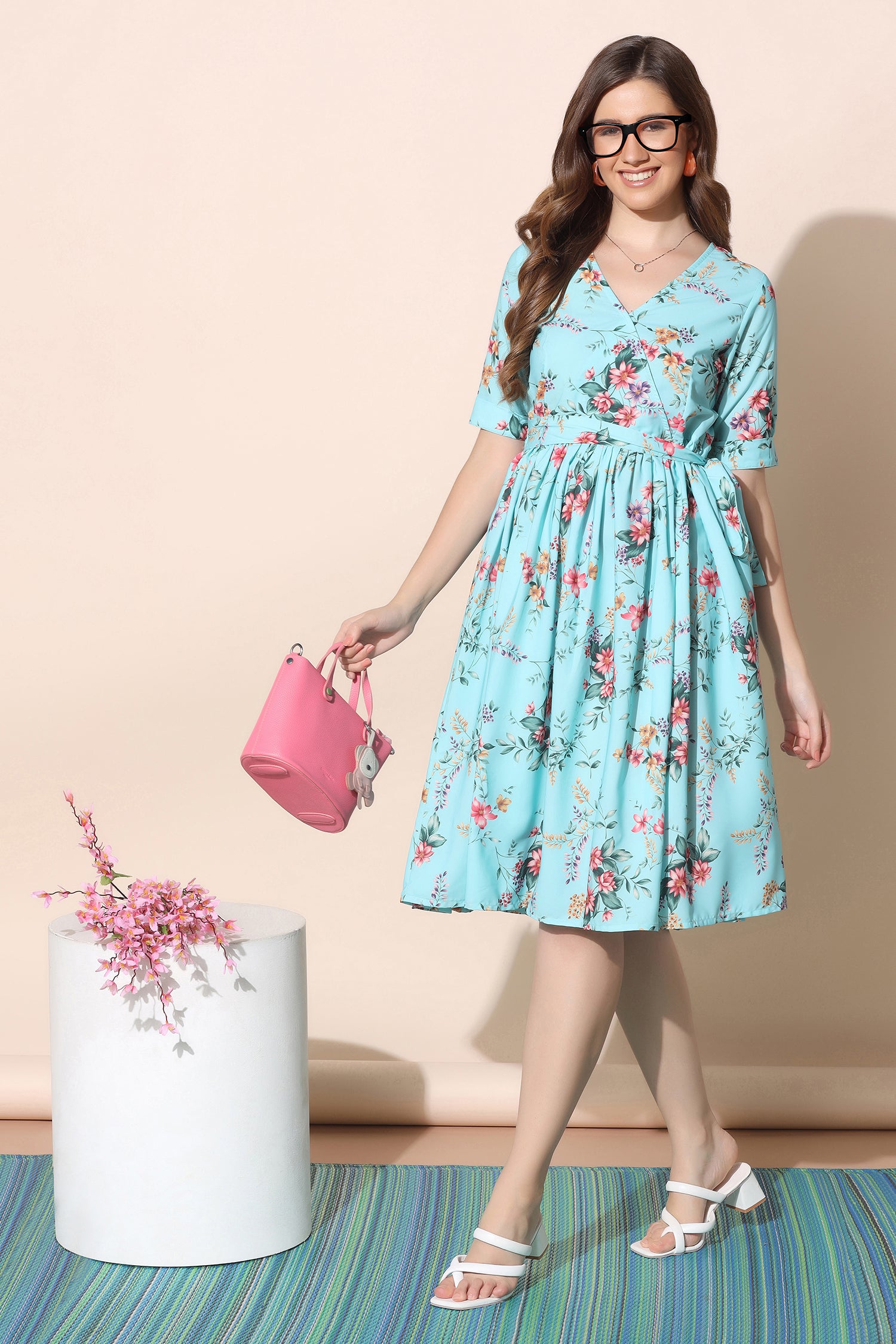 Sexy Floral Print Mini Strap Dress Sleeveless Knee Length - Temu