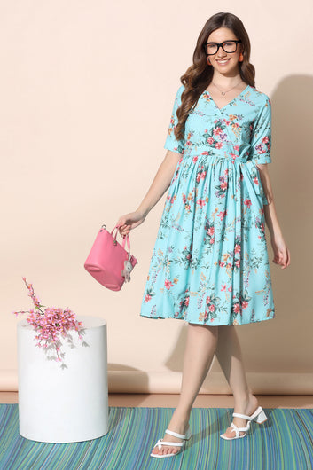 Women’s BSY Polyester Sky Floral Print Dresses