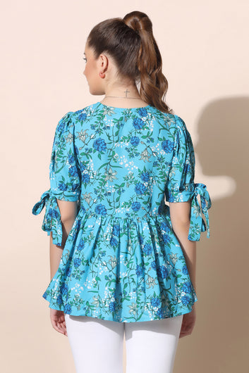 Women’s BSY Polyester Light Blue Floral Print Top