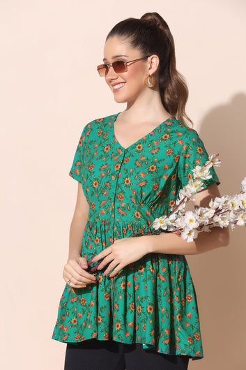 Women’s BSY Polyester Green Floral Print Top