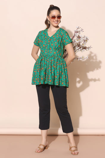 Women’s BSY Polyester Green Floral Print Top