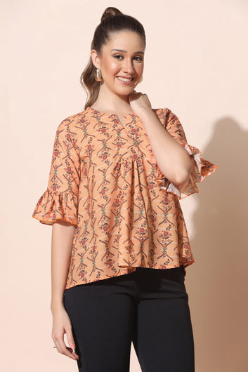 Women’s Orange BSY Polyester Floral Print Top