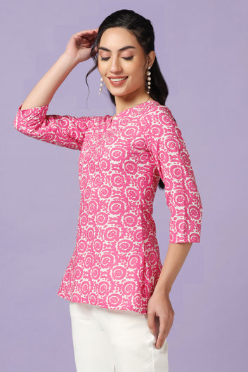 Women's Pink All Over Print Straight Tunic Top