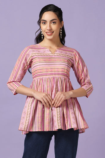 Women's Pink Cotton Printed Tunic Top