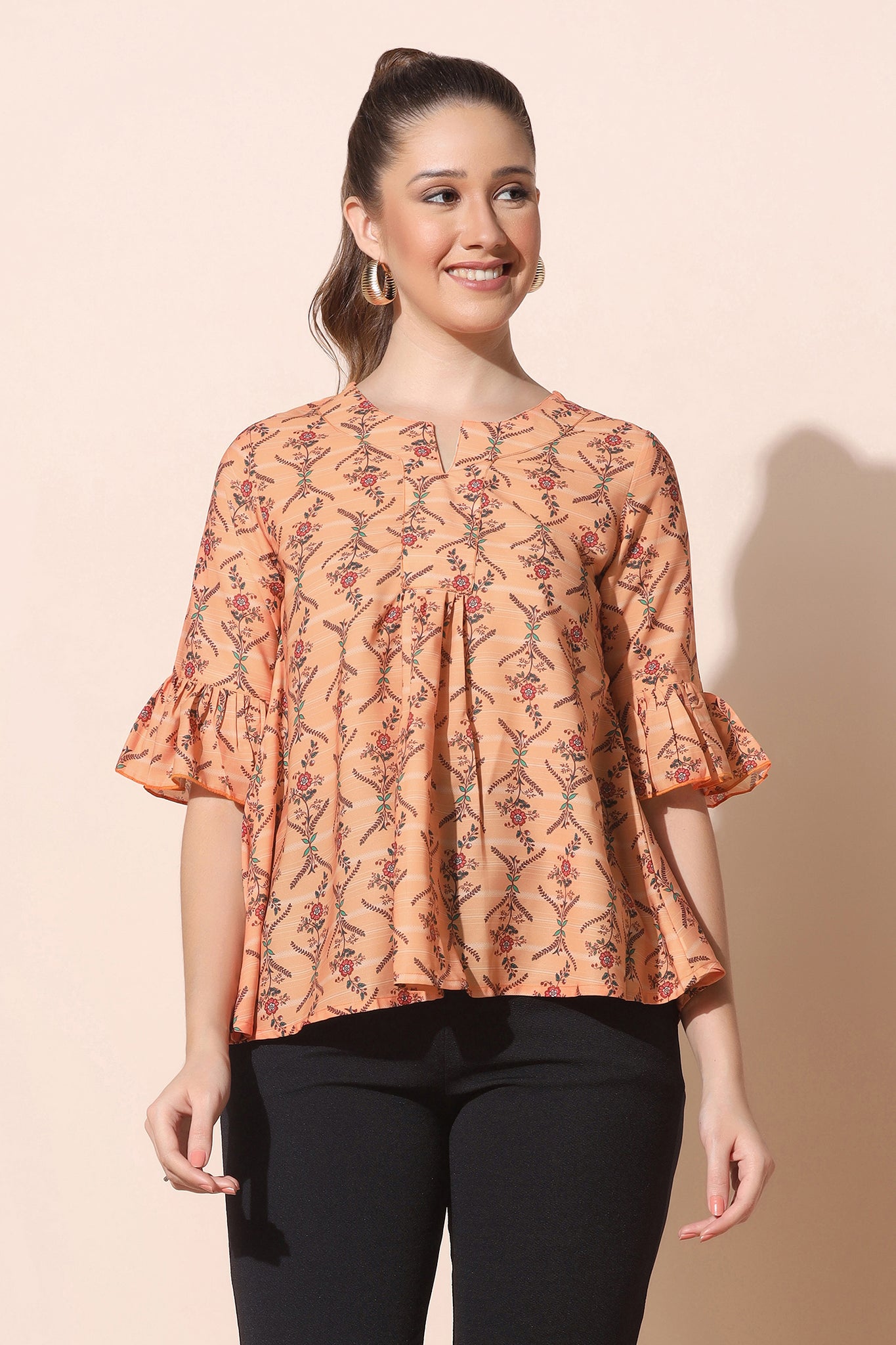 Women’s Orange BSY Polyester Floral Print Top