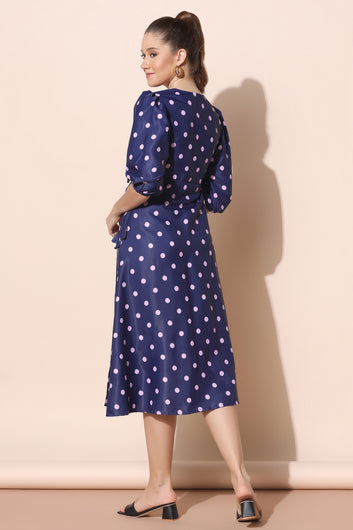 Women’s Navy Blue Polyester Blend Asymmetric Dresses