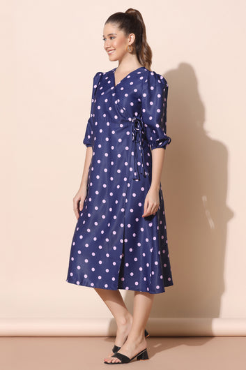 Women’s Navy Blue Polyester Blend Asymmetric Dresses
