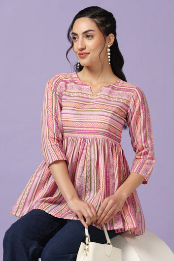 Women's Pink Cotton Printed Tunic Top