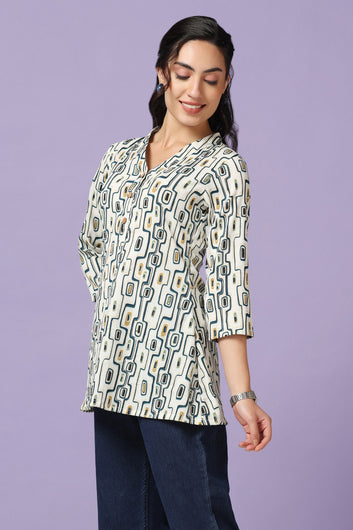 Womens Off-White Abstract Print Tunic Top