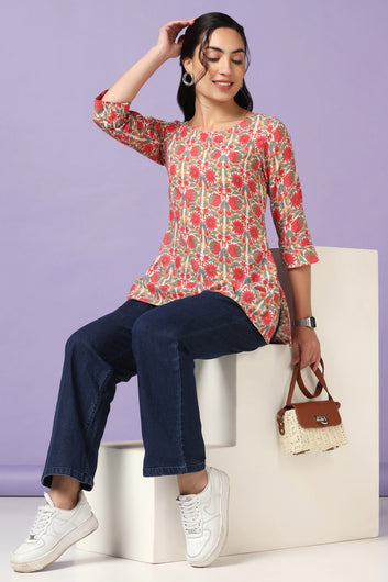 Women's Multicolor Floral Print Straight Tunic Top