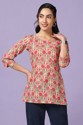 Women's Multicolor Floral Print Straight Tunic Top